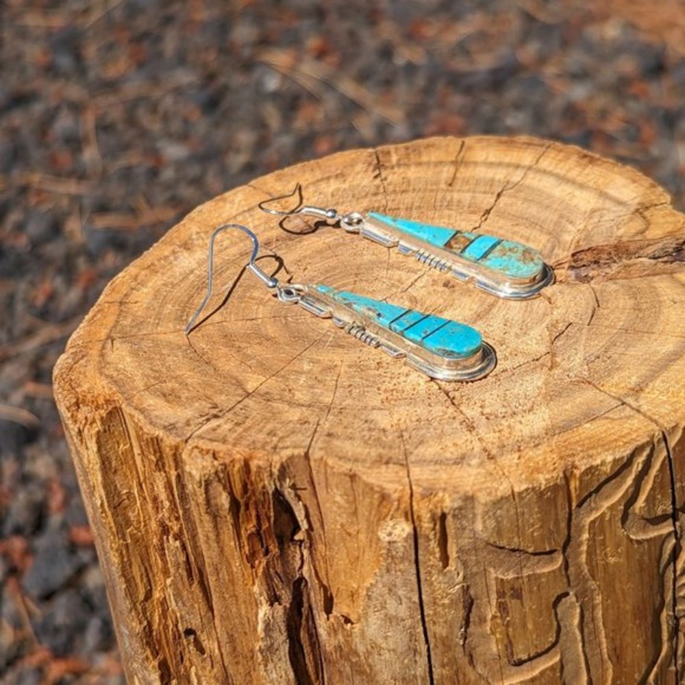 Native American Dangle Earrings Raindrop Turquoise Zuni‎ Handmade Jewelry*** - Picture 6 of 10